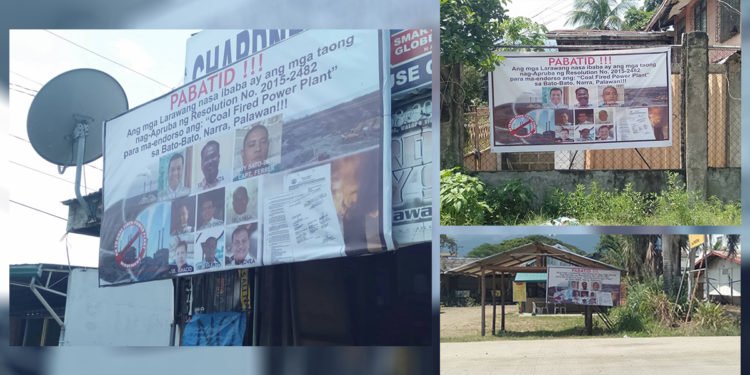 Tarpaulin ng mga opisyales na nag-endorso ng Coal-Fired Plant sa Narra, ipinaskil ng mga anti-coal advocates