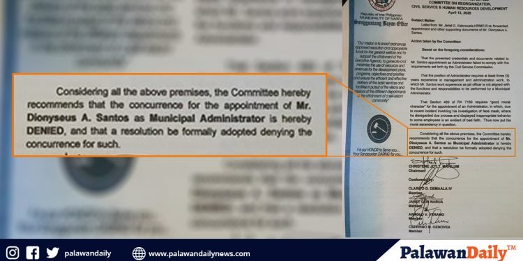 Narra Sangguniang Bayan, tinutulan ang pagiging municipal administrator ni Santos
