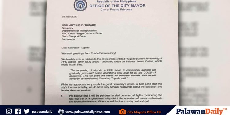 Bayron asks Tugade not to reopen Puerto Princesa airport yet