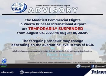 Biyahe ng mga eroplano sa Puerto Princesa, itinigil hanggang Agosto 18