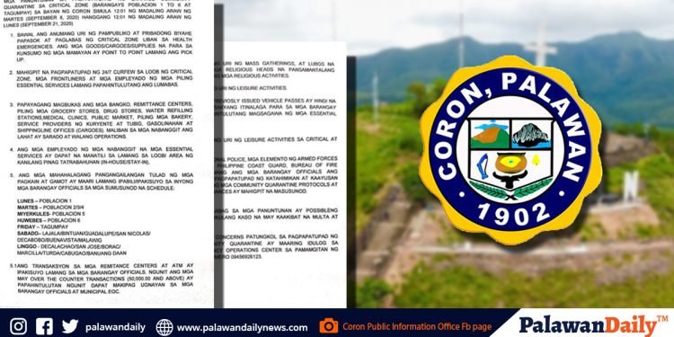 Ilang critical areas sa Coron, isinailam na sa 14-araw ECQ