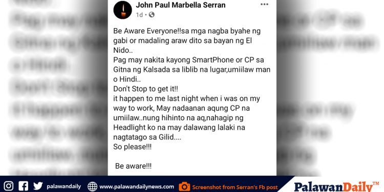 PNP, inaksyunan na umano ang napabalitang patibong ng mga masasamang-loob sa El Nido