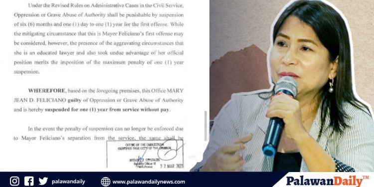Mayor Mary Jean Feliciano of Brooke’s Point, suspended for 1 year
