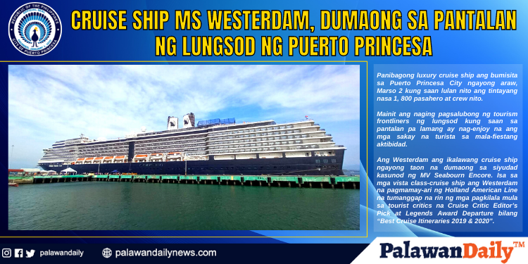 Cruise ship MS Westerdam, dumaong sa pantalan ng lungsod ng Puerto Princesa
