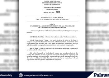 In a bid to promote the well-being and balanced development of young students, Representative Sam Versoza has filed House Bill 8243, colloquially known as the "No Homework Law," which aims to ban the assigning of homework to elementary and high school students on weekends, providing them with much-needed respite and an opportunity to engage in non-academic activities.