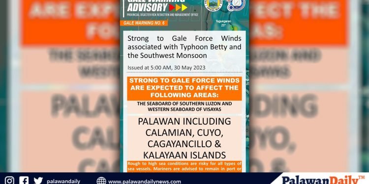PAGASA issues gale to strong winds warning in Palawan as Typhoon Betty’s SW Monsoon hits the region