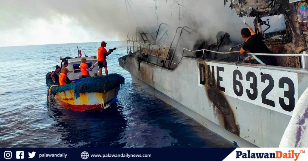 Dalawang tripulante ang naiulat na sugatan matapos magtamo ang mga ito ng first-degree burn ng masunog ang sinasakyang barkong FV Victory 89 na gawa umano sa fiber sa karagatang sakop ng Cuyo, Palawan.