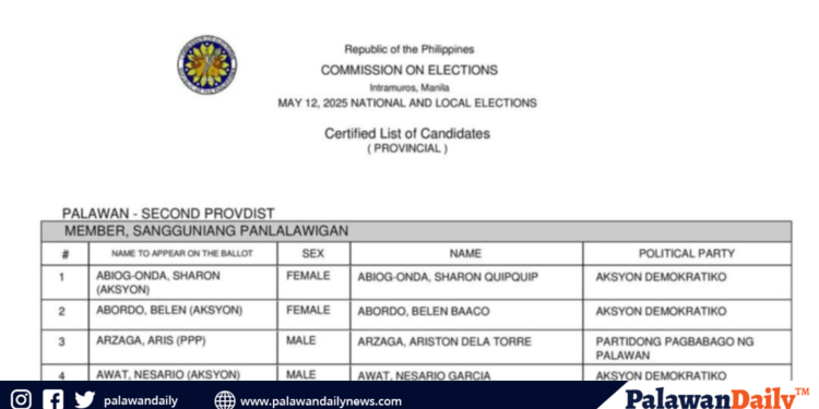 Tingnan: Narito ang mga pangunahing kandidato para sa lokal na posisyon sa palawan sa darating na halalan sa mayo 2025