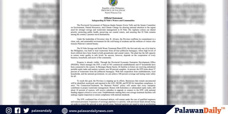 Palawan steps up wastewater management in El Nido to protect tourism waters